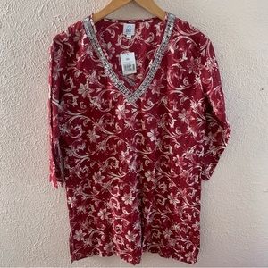 New BLE Resort Collection red floral and sequined swim cover-up
